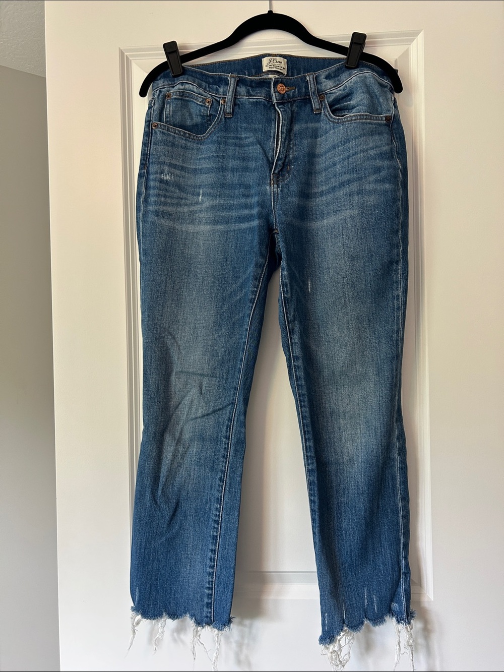 J. Crew Cropped Raw-Hem Mid-Blue Jeans